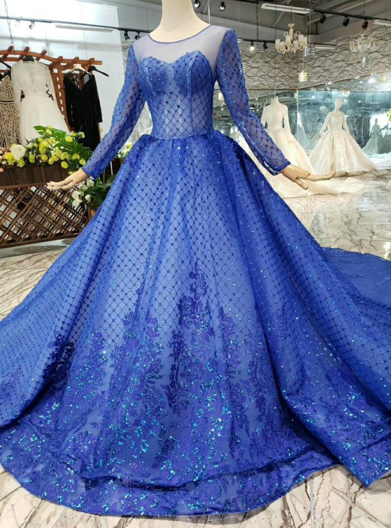 blue and white wedding gowns