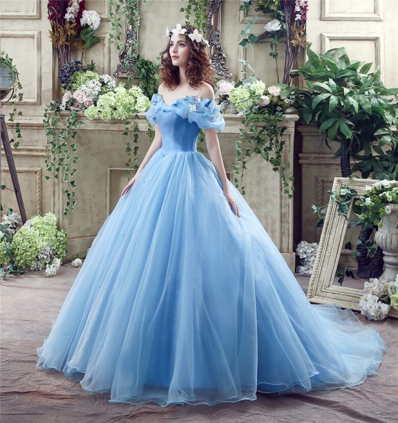 wedding dresses with blue trim